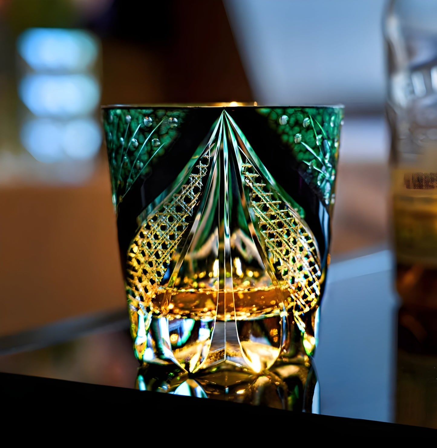 Bicchiere Edo Kiriko – “Serpente Smeraldo” – Scatola in legno GuerraHome