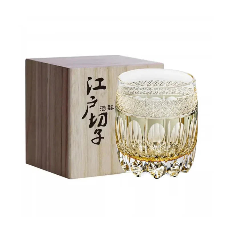 Hand Cut Warrior Armor Amber Edo Kiriko Crystal Wine Cup Luxury Goods Whiskey Brandy Glass Artwork Liquor Snifter Water Beer Mug GuerraHome