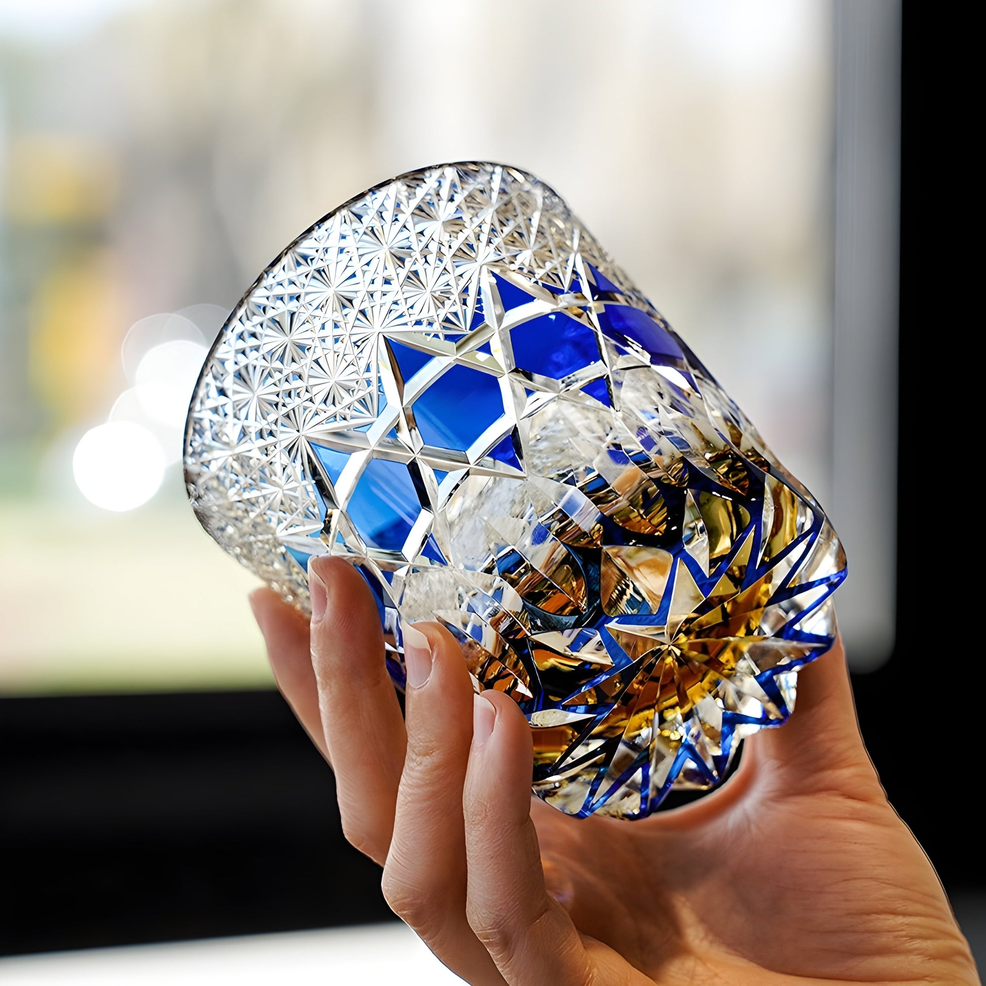 Bicchiere Edo Kiriko – ‘Fluorite Zaffiro’ – Scatola in legno GuerraHome