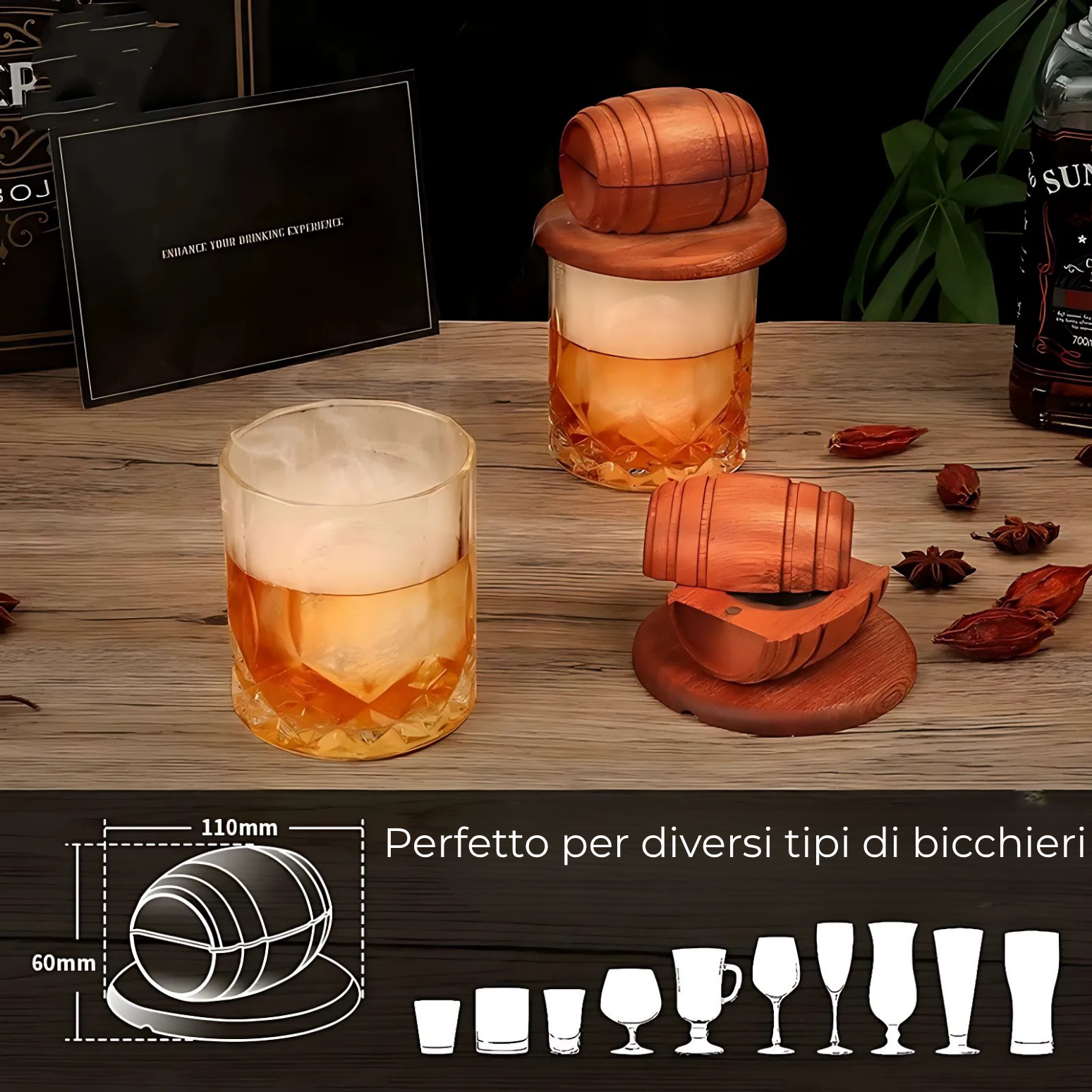 Set Affumicatore per Cocktail 'Six Wood Barrel' – Kit da Whisky con 6 Tipi di Legno - Stampo Per Ghiaccio - Box Regalo GuerraHome