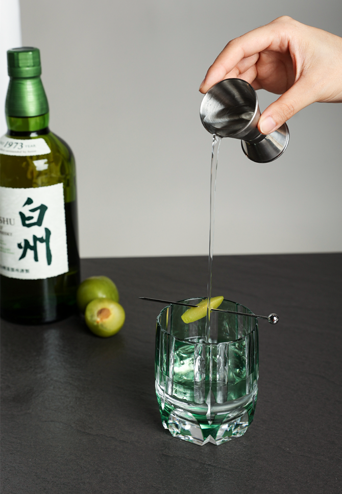 Edo Kiriko Crystal Rock Glass, Hand Carving, Green Bamboo Liquor Wine Tumbler, Top Grade Whiskey Cup, Japan Style, KAGAMI Design GuerraHome