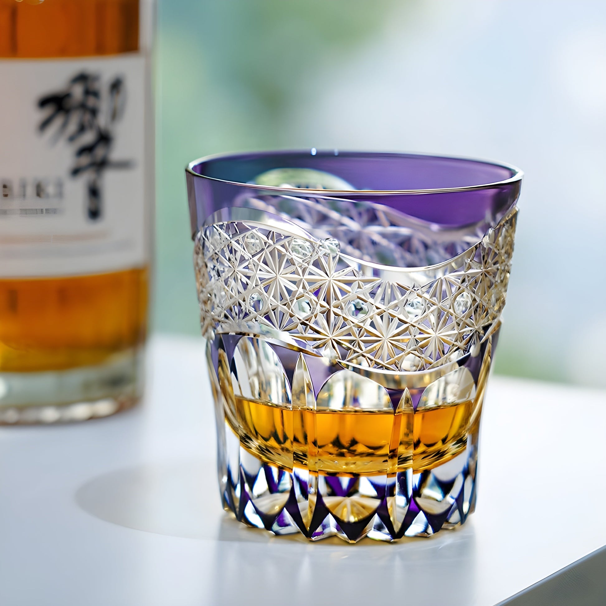 Bicchiere Edo Kiriko – Prisma Ametista – Scatola in Legno GuerraHome