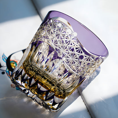 Bicchiere Edo Kiriko – Prisma Ametista – Scatola in Legno GuerraHome