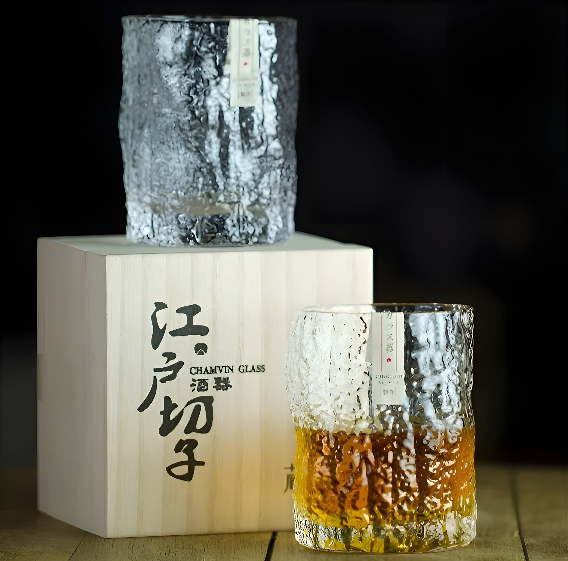 Bicchiere da Whisky Edo Kiriko in Cristallo – Intagliato a Mano - Scatola in legno GuerraHome