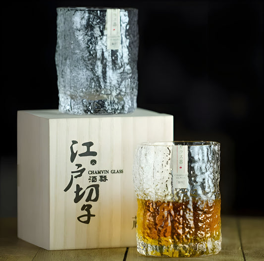 Bicchiere da Whisky Edo Kiriko in Cristallo – Intagliato a Mano - Scatola in legno GuerraHome