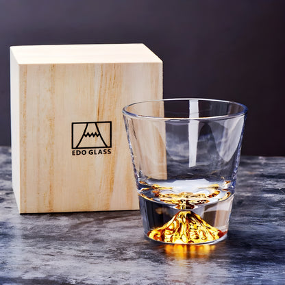 Bicchiere da Whisky in Cristallo – 'Monte Fuji Oro' - Scatola in Legno