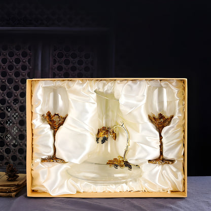 Set Di Calici Con Decanter "Golden Vine" In Cristallo GuerraHome