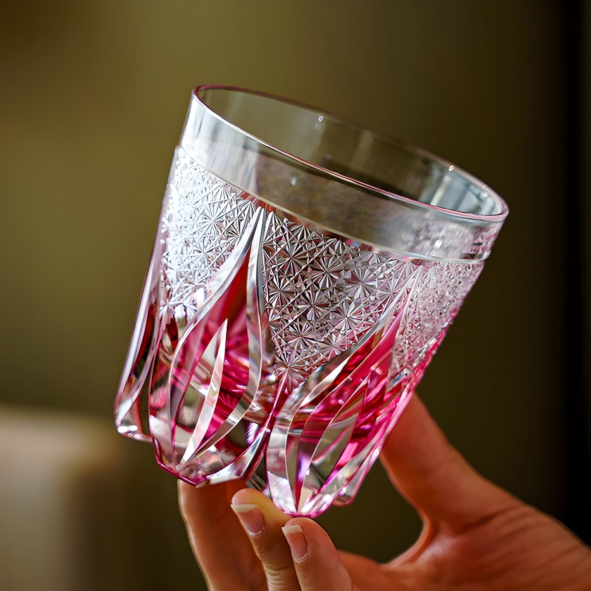 Bicchiere Edo Kiriko – ‘Fiamma Cremisi’ – Scatola in legno GuerraHome