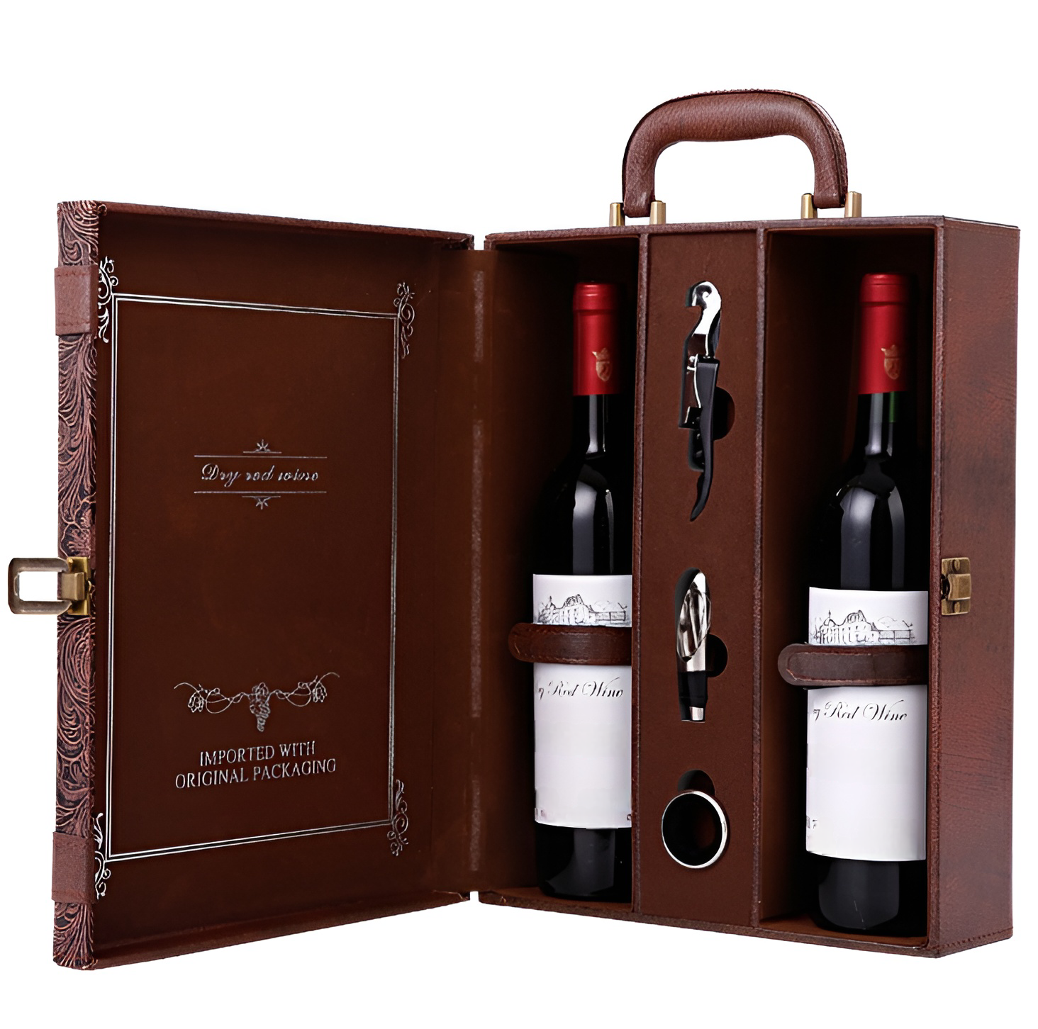 Cofanetto Vino in Pelle con Accessori – Elegante Scatola Regalo per 2 Bottiglie GuerraHome