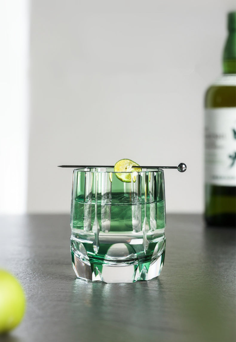 Edo Kiriko Crystal Rock Glass, Hand Carving, Green Bamboo Liquor Wine Tumbler, Top Grade Whiskey Cup, Japan Style, KAGAMI Design GuerraHome