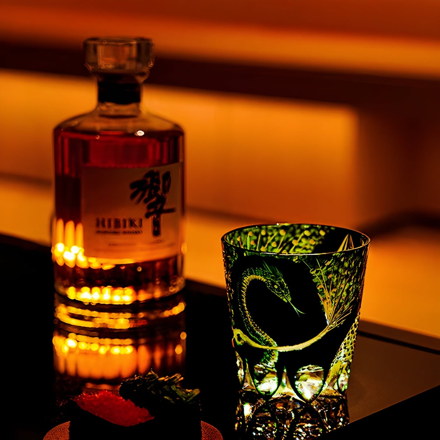 Bicchiere Edo Kiriko – “Serpente Smeraldo” – Scatola in legno GuerraHome