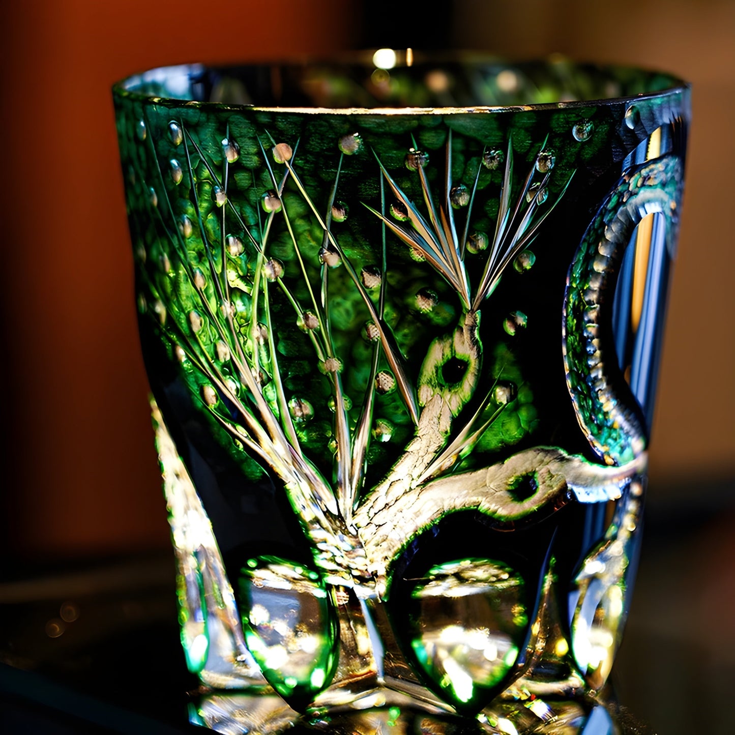 Bicchiere Edo Kiriko – “Serpente Smeraldo” – Scatola in legno GuerraHome