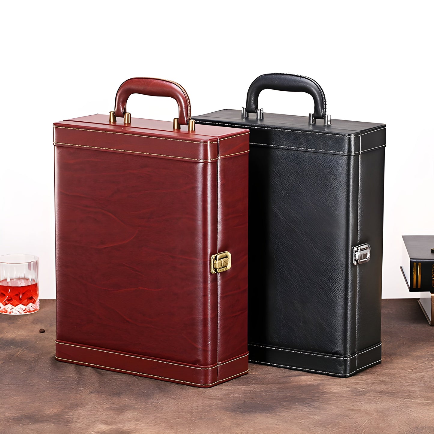 Cofanetto Regalo Vino in Pelle – Porta 1 o 2 Bottiglie (Nero o Marrone Scuro GuerraHome