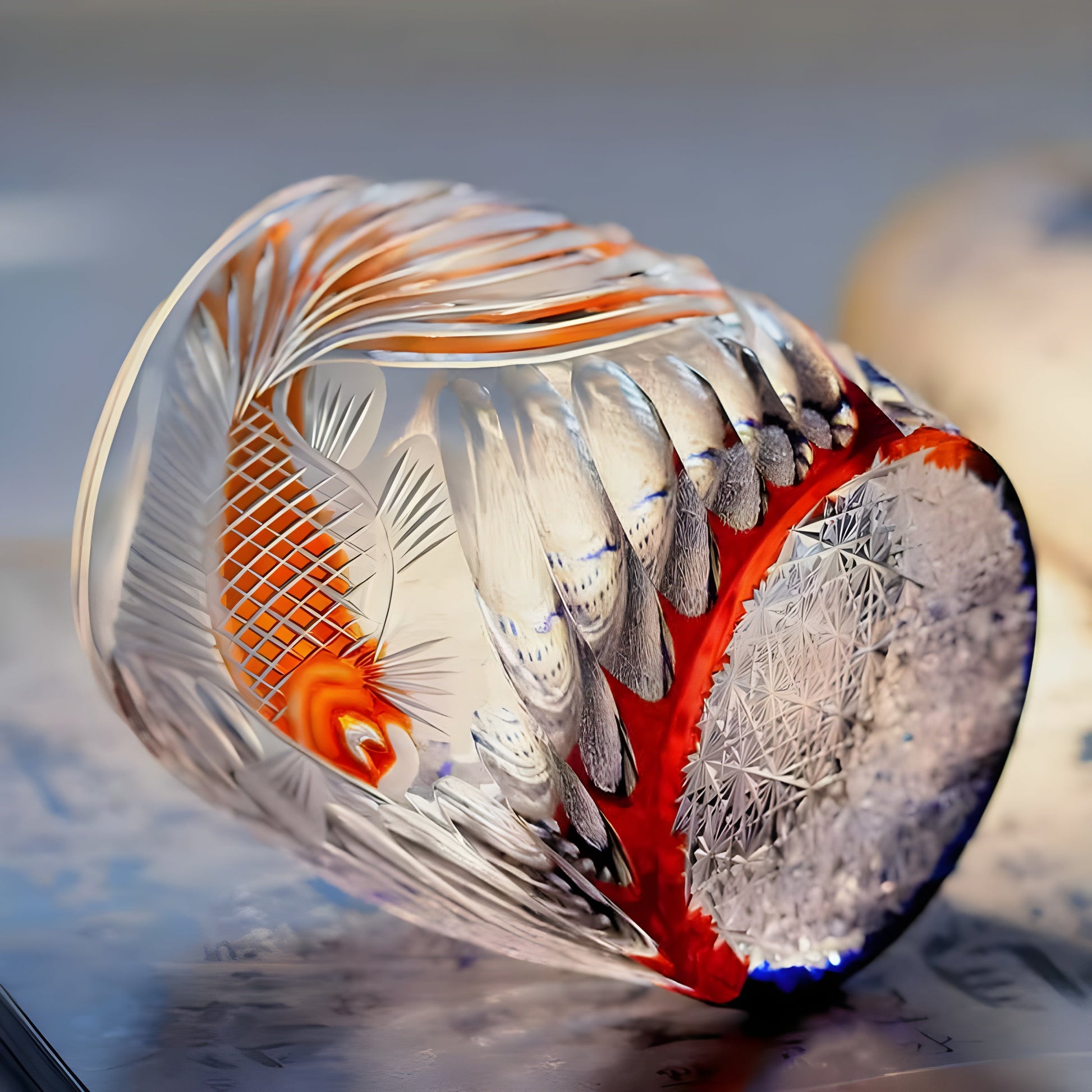 Bicchiere Edo Kiriko – ‘Koi Cremisi’ – Scatola in legno GuerraHome