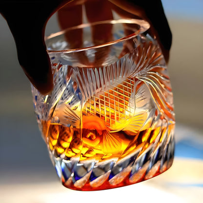 Bicchiere Edo Kiriko – ‘Koi Cremisi’ – Scatola in legno GuerraHome