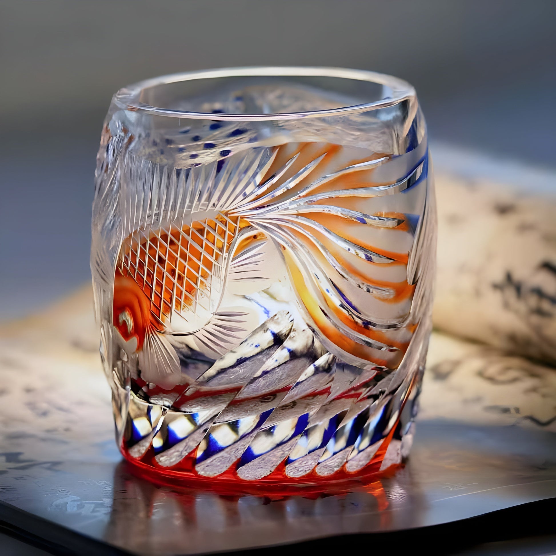 Bicchiere Edo Kiriko – ‘Koi Cremisi’ – Scatola in legno GuerraHome