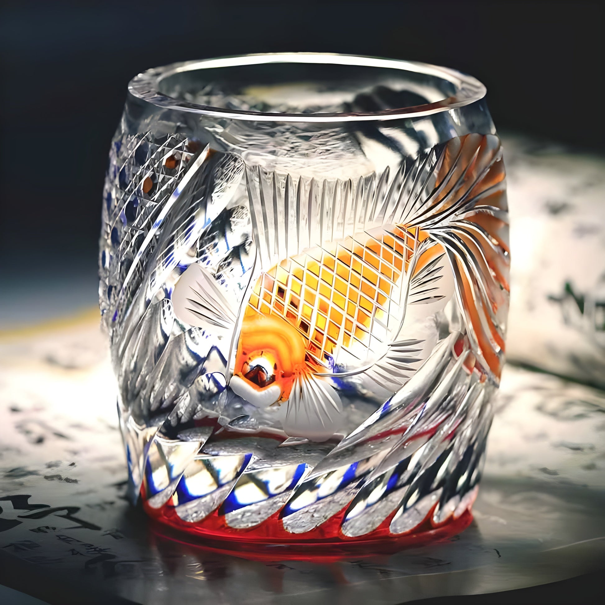 Bicchiere Edo Kiriko – ‘Koi Cremisi’ – Scatola in legno GuerraHome