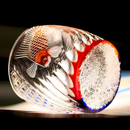 Bicchiere Edo Kiriko – ‘Koi Cremisi’ – Scatola in legno GuerraHome