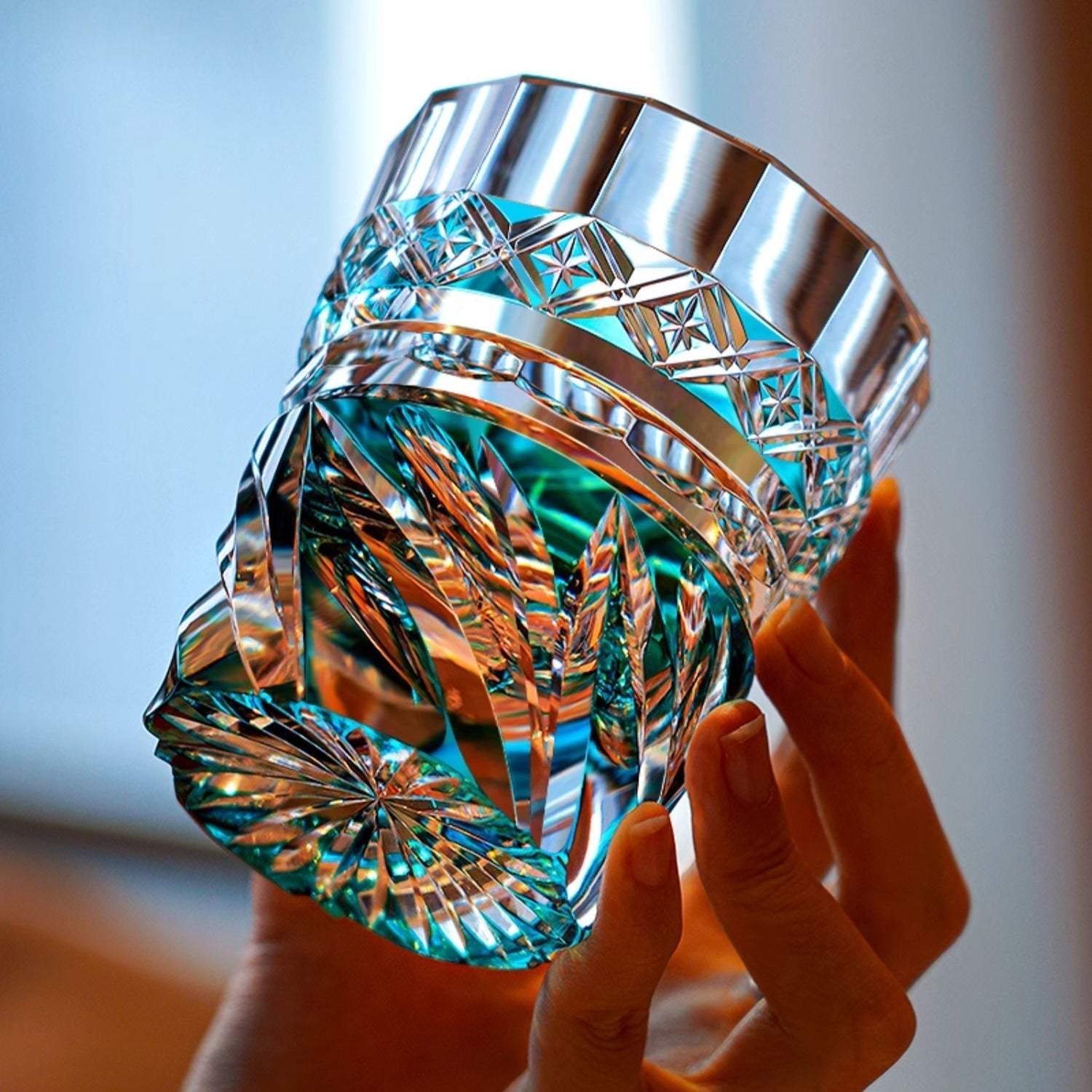 Top K9 Crystal Edo Kiriko Wine Glass Hand Engrave Whiskey Rocks Violet Brandy Snifter Lowball Whisky Cup Gift For Husband Father GuerraHome