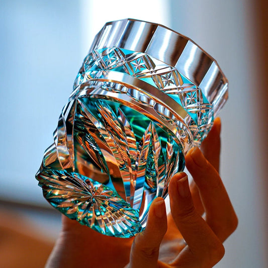 Top K9 Crystal Edo Kiriko Wine Glass Hand Engrave Whiskey Rocks Violet Brandy Snifter Lowball Whisky Cup Gift For Husband Father GuerraHome