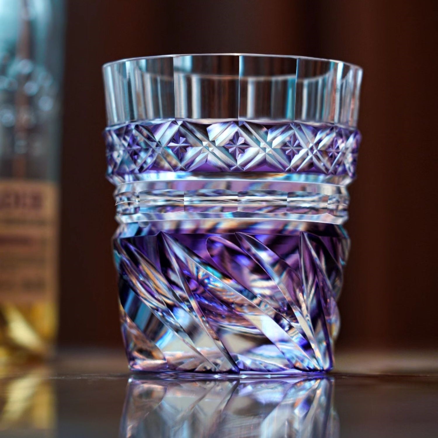 Bicchiere Edo Kiriko – Kaze Viola – Scatola in legno GuerraHome