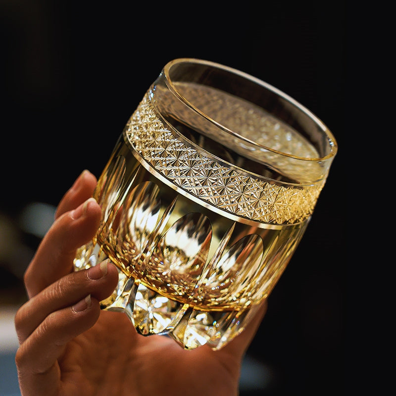 Hand Cut Warrior Armor Amber Edo Kiriko Crystal Wine Cup Luxury Goods Whiskey Brandy Glass Artwork Liquor Snifter Water Beer Mug GuerraHome