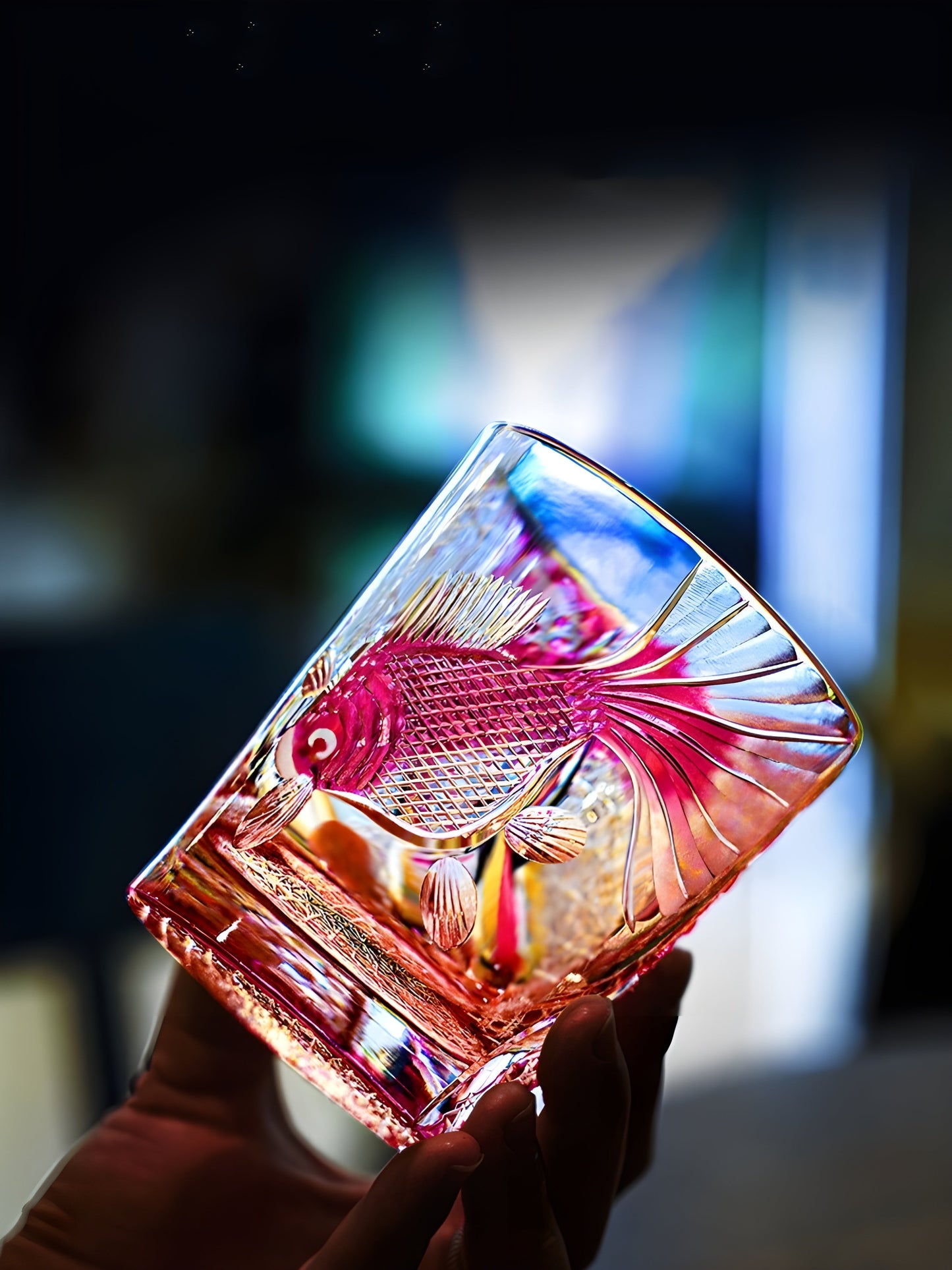 PINK Crystal Goldfish Edo Kiriko Wine Glass Exquisite Carving Wineglass Whiskey Cup Brandy Snifter Liquor Whisky Rock Dropship GuerraHome