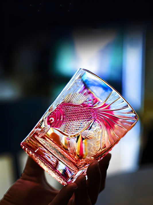 PINK Crystal Goldfish Edo Kiriko Wine Glass Exquisite Carving Wineglass Whiskey Cup Brandy Snifter Liquor Whisky Rock Dropship GuerraHome