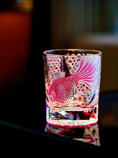 PINK Crystal Goldfish Edo Kiriko Wine Glass Exquisite Carving Wineglass Whiskey Cup Brandy Snifter Liquor Whisky Rock Dropship GuerraHome