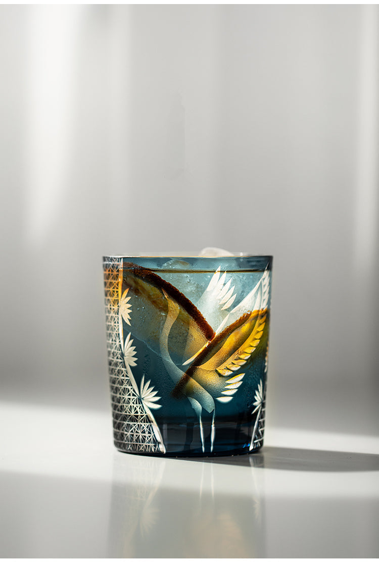 Bicchiere Edo Kiriko – Gru Inciso a Mano – Scatola in legno GuerraHome