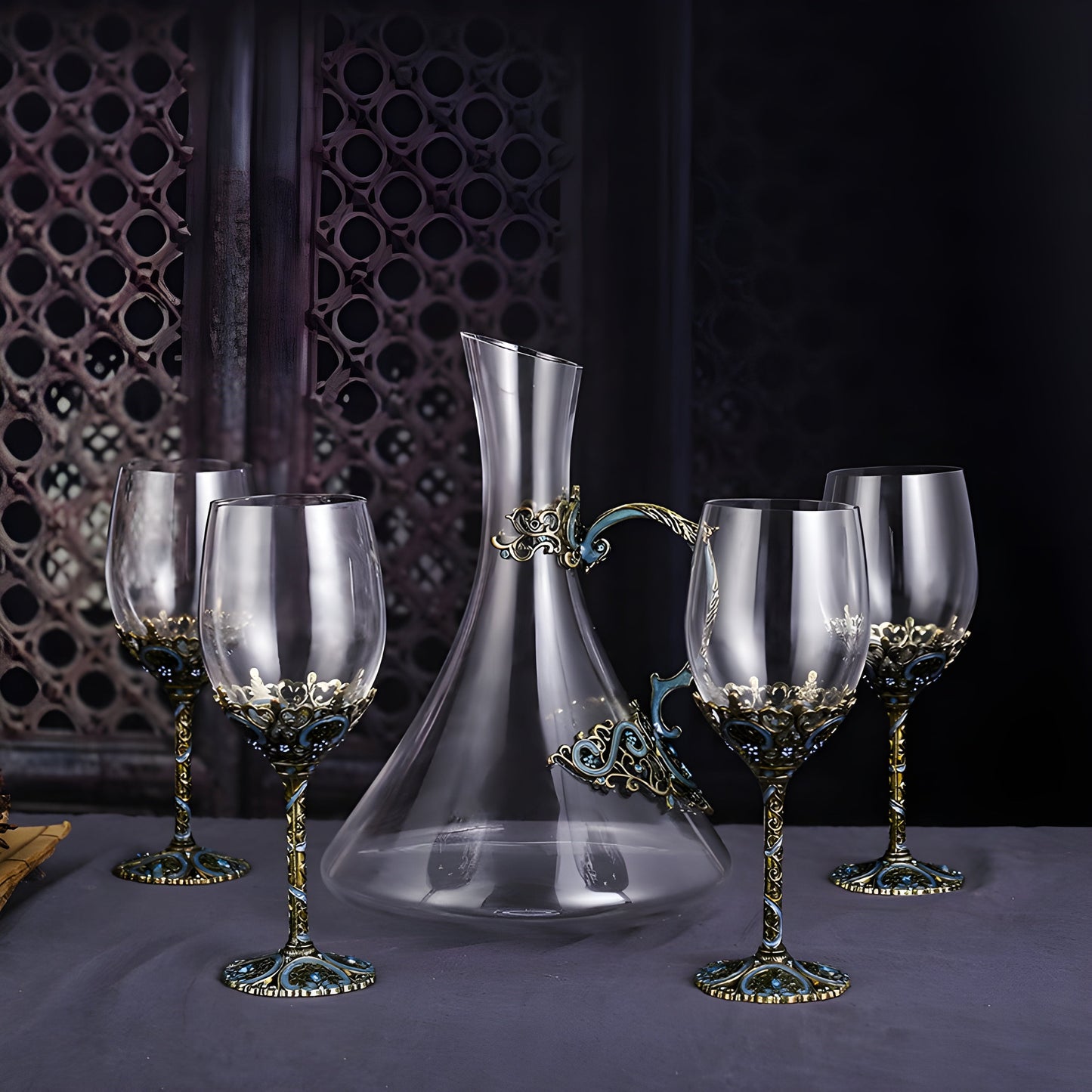 Set di Calici con Decanter 'Emerald Bloom' in Cristallo GuerraHome