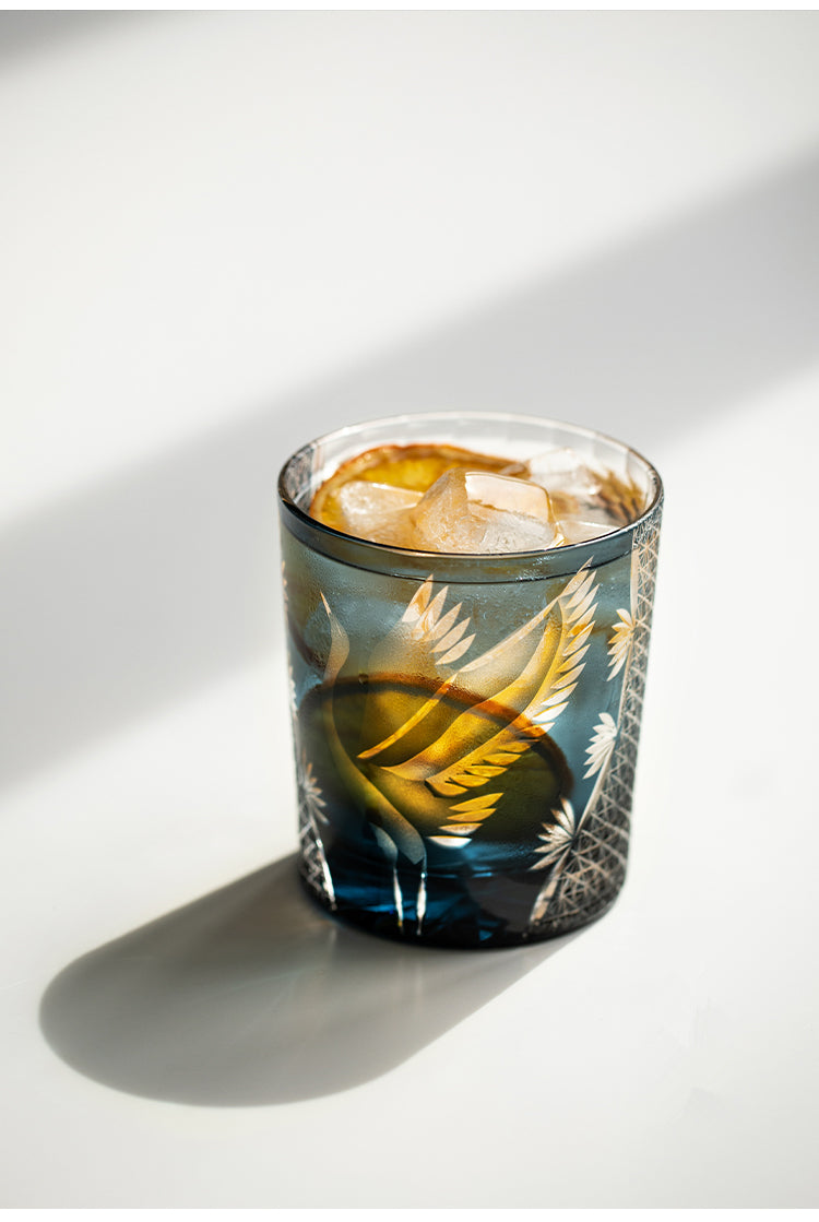 Bicchiere Edo Kiriko – Gru Inciso a Mano – Scatola in legno GuerraHome