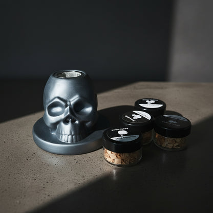 Set Affumicatore per Cocktail 'Skullfire' – Kit da Whisky con 4 Tipi di Legno – Box Regalo