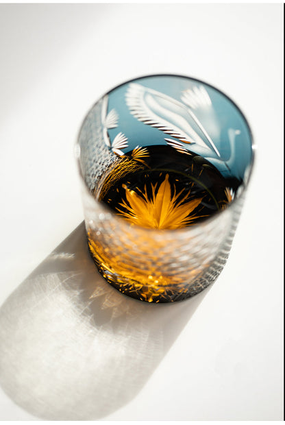 Bicchiere Edo Kiriko – Gru Inciso a Mano – Scatola in legno GuerraHome