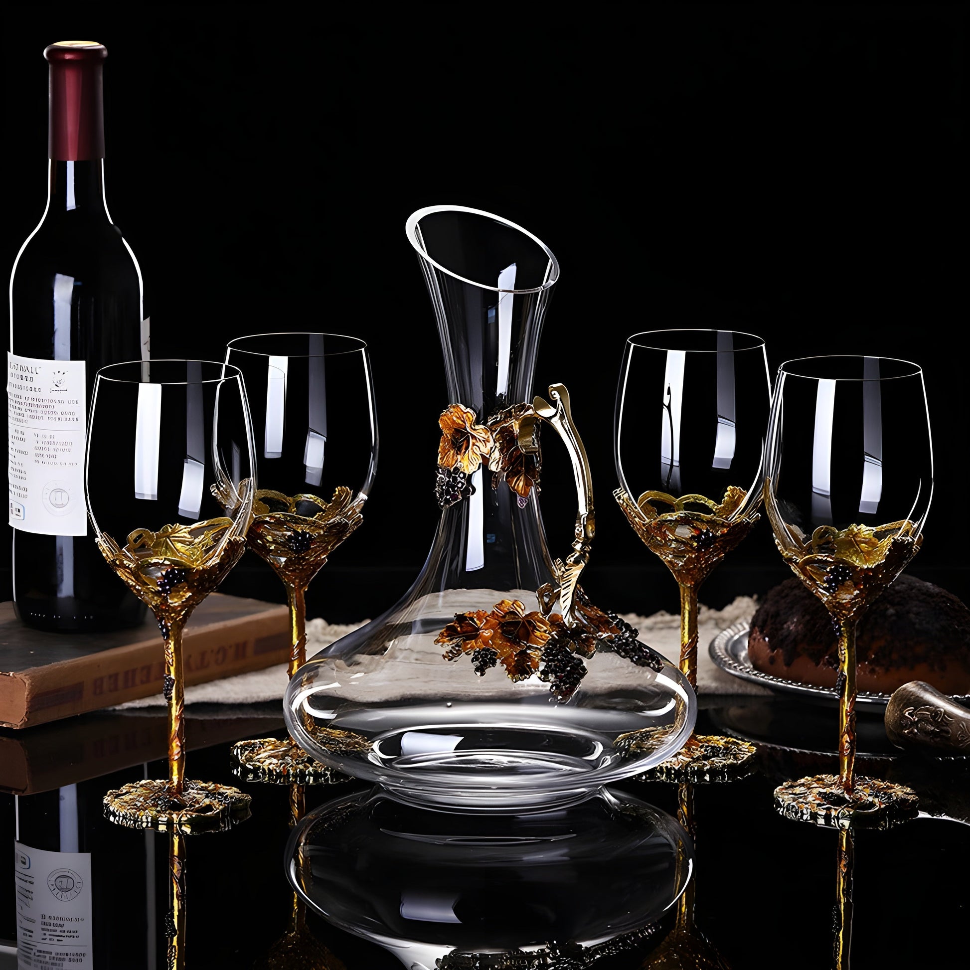 Set Di Calici Con Decanter "Golden Vine" In Cristallo GuerraHome