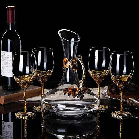 Set Di Calici Con Decanter "Golden Vine" In Cristallo GuerraHome