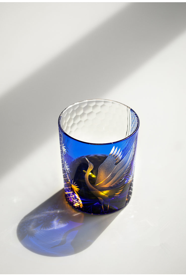 Bicchiere Edo Kiriko – Gru Inciso a Mano – Scatola in legno GuerraHome