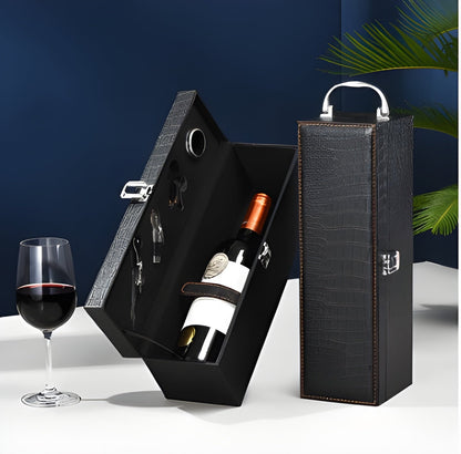 Cofanetto vino singolo in pelle PU con set accessori – Scatola regalo porta bottiglia GuerraHome