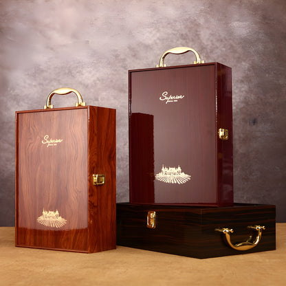 Cofanetto in Legno Laccato per 2 Bottiglie di Vino con Accessori – Ebony, Red Pear o Rosewood GuerraHome