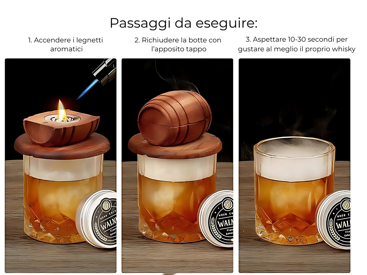 Set Affumicatore per Cocktail 'Six Wood Barrel' – Kit da Whisky con 6 Tipi di Legno - Stampo Per Ghiaccio - Box Regalo GuerraHome