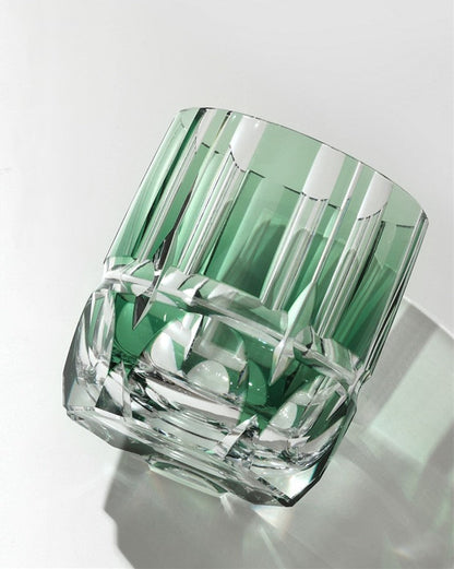 Edo Kiriko Crystal Rock Glass, Hand Carving, Green Bamboo Liquor Wine Tumbler, Top Grade Whiskey Cup, Japan Style, KAGAMI Design GuerraHome