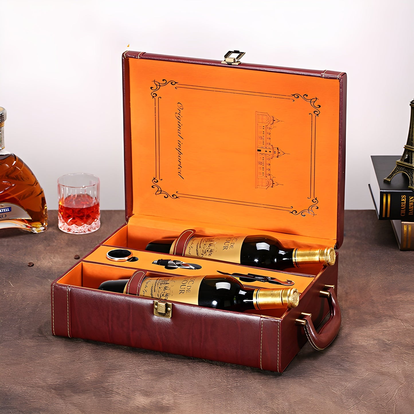 Cofanetto Regalo Vino in Pelle – Porta 1 o 2 Bottiglie (Nero o Marrone Scuro GuerraHome