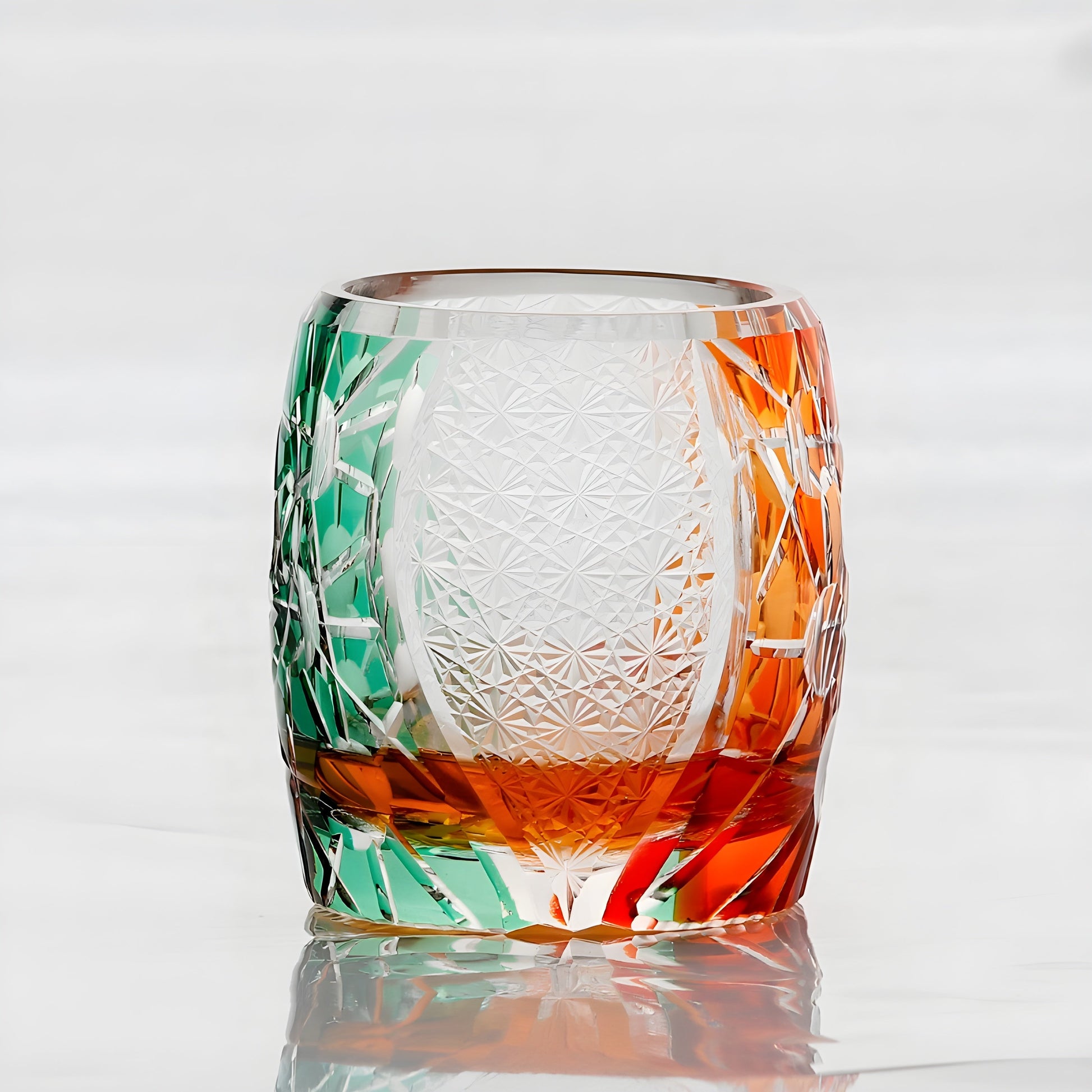 Bicchiere Edo Kiriko – ‘Marte’ (Arancio/Verde) – Scatola in legno GuerraHome