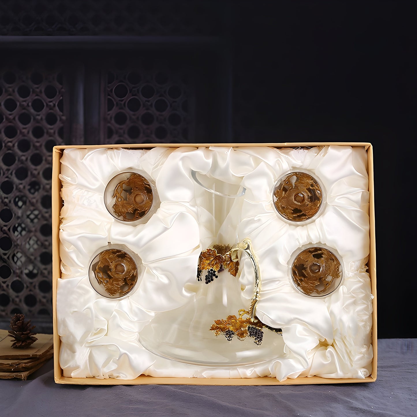 Set Di Calici Con Decanter "Golden Vine" In Cristallo GuerraHome