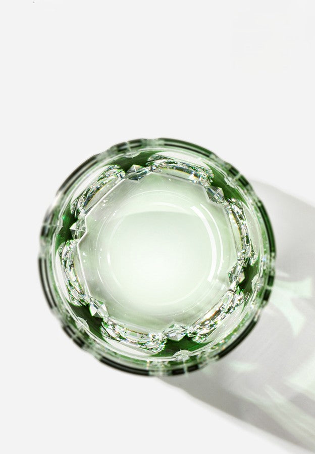 Edo Kiriko Crystal Rock Glass, Hand Carving, Green Bamboo Liquor Wine Tumbler, Top Grade Whiskey Cup, Japan Style, KAGAMI Design GuerraHome
