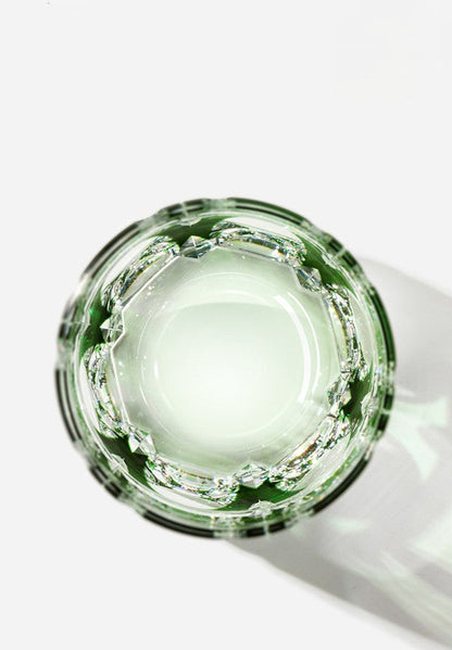 Edo Kiriko Crystal Rock Glass, Hand Carving, Green Bamboo Liquor Wine Tumbler, Top Grade Whiskey Cup, Japan Style, KAGAMI Design GuerraHome