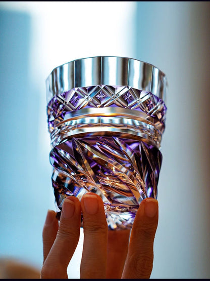 Bicchiere Edo Kiriko – Kaze Viola – Scatola in legno GuerraHome