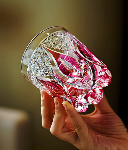 Bicchiere Edo Kiriko – ‘Fiamma Cremisi’ – Scatola in legno GuerraHome