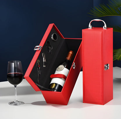 Cofanetto vino singolo in pelle PU con set accessori – Scatola regalo porta bottiglia GuerraHome