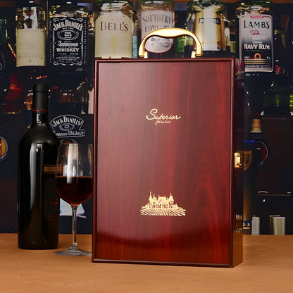 Cofanetto in Legno Laccato per 2 Bottiglie di Vino con Accessori – Ebony, Red Pear o Rosewood GuerraHome